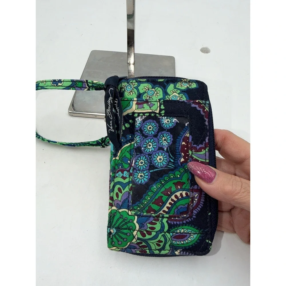 Vera Bradley RFID All In One Crossbody Wallet Blue Green Floral Paisley Wristlet